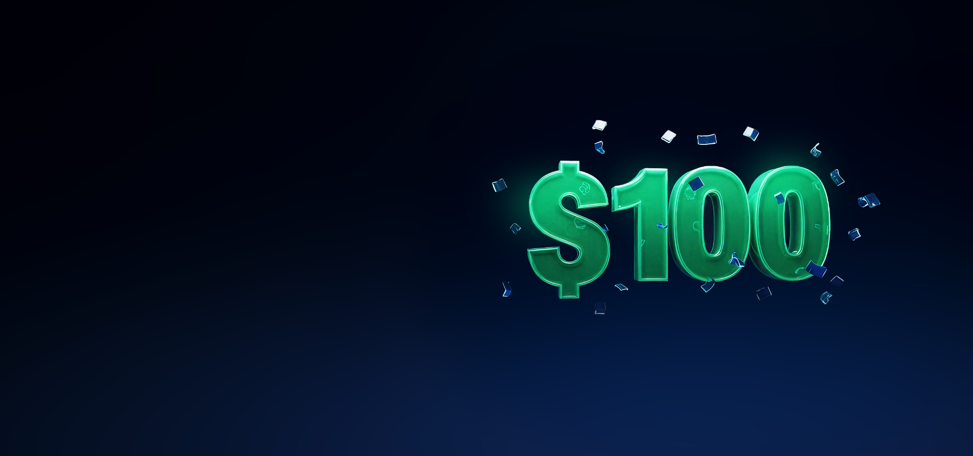 Oferta de bono que muestra un saldo total de $100
